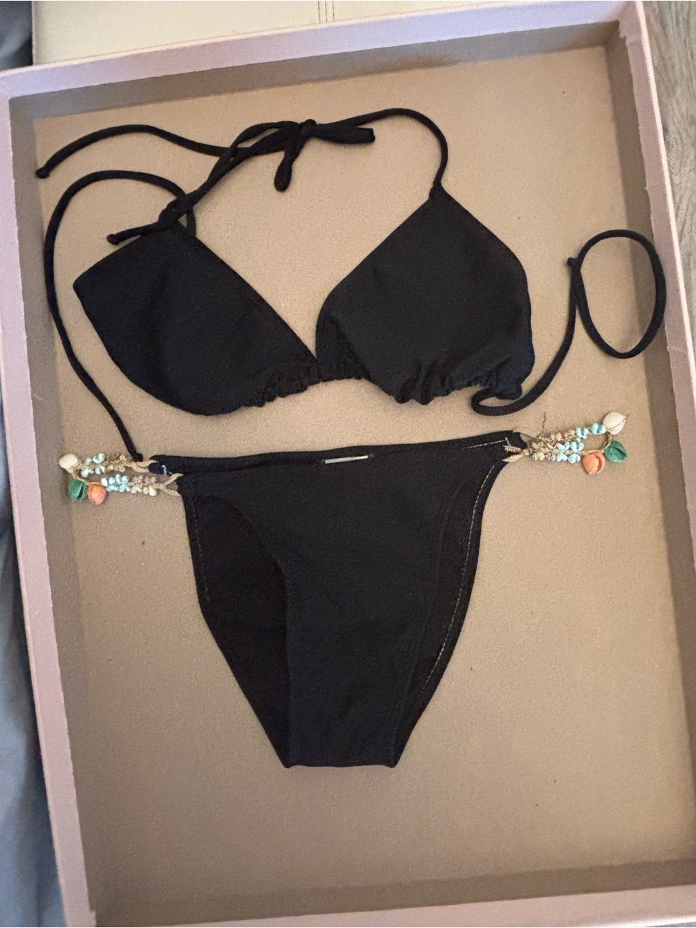 Black Women’s Embellished Side-Tie Bikini Set